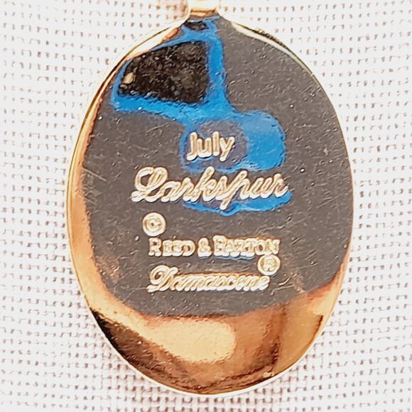 Vintage Reed & Barton Damascene July Larkspur Pendant Necklace Birth Flower - Picture 10 of 10